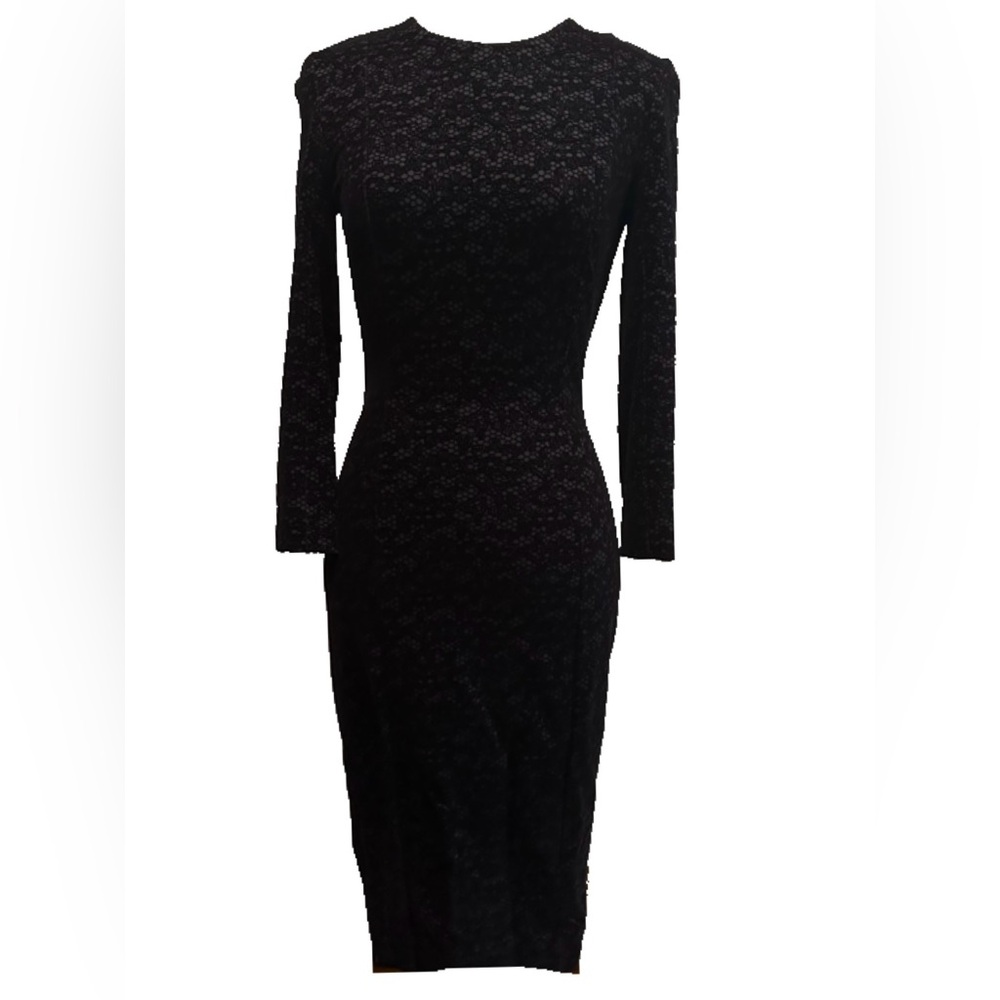 NWT French Connection Velvet Long Sleeve Midi Dress Black